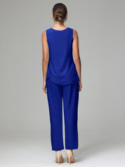 3 Pieces Long Sleeves Chiffon Mother Of The Bride Dress Pants Suits