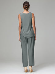 3 Pieces Long Sleeves Chiffon Mother Of The Bride Dress Pants Suits