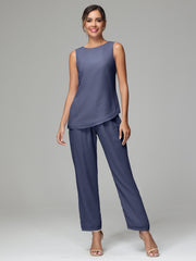 3 Pieces Long Sleeves Chiffon Mother Of The Bride Dress Pants Suits