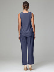 3 Pieces Long Sleeves Chiffon Mother Of The Bride Dress Pants Suits