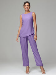 3 Pieces Long Sleeves Chiffon Mother Of The Bride Dress Pants Suits