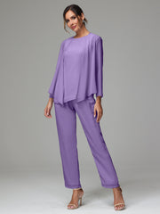 3 Pieces Long Sleeves Chiffon Mother Of The Bride Dress Pants Suits