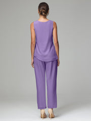 3 Pieces Long Sleeves Chiffon Mother Of The Bride Dress Pants Suits