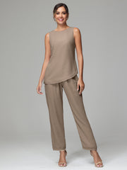 3 Pieces Long Sleeves Chiffon Mother Of The Bride Dress Pants Suits