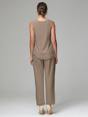 3 Pieces Long Sleeves Chiffon Mother Of The Bride Dress Pants Suits