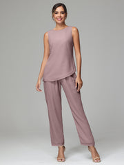 3 Pieces Long Sleeves Chiffon Mother Of The Bride Dress Pants Suits