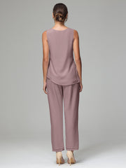 3 Pieces Long Sleeves Chiffon Mother Of The Bride Dress Pants Suits