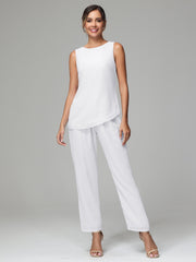 3 Pieces Long Sleeves Chiffon Mother Of The Bride Dress Pants Suits