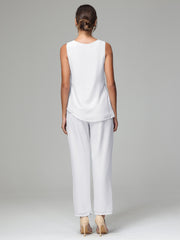 3 Pieces Long Sleeves Chiffon Mother Of The Bride Dress Pants Suits