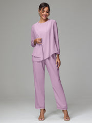 3 Pieces Long Sleeves Chiffon Mother Of The Bride Dress Pants Suits