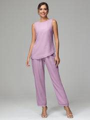 3 Pieces Long Sleeves Chiffon Mother Of The Bride Dress Pants Suits