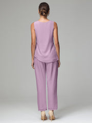 3 Pieces Long Sleeves Chiffon Mother Of The Bride Dress Pants Suits