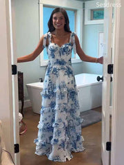 Gorgeous Sweetheart Straps Appliques Ruffles A-line Long Evening Dress,Prom Dress