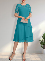 A-line Scoop Illusion Knee-Length Lace Chiffon Mother of the Bride Dress With Sequins