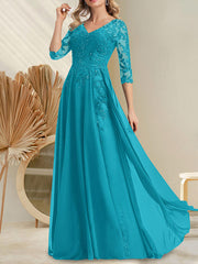 A-line V-Neck Floor-Length Lace Chiffon Mother of the Bride Dress With Sequins