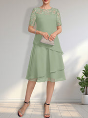 A-line Scoop Illusion Knee-Length Lace Chiffon Mother of the Bride Dress With Sequins