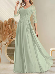 A-line V-Neck Floor-Length Lace Chiffon Mother of the Bride Dress With Sequins