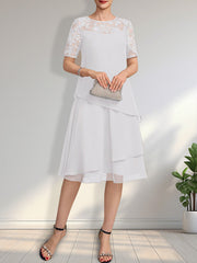 A-line Scoop Illusion Knee-Length Lace Chiffon Mother of the Bride Dress With Sequins