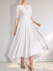 A-line Scoop Illusion Asymmetrical Chiffon Lace Mother of the Bride Dress With Sequins