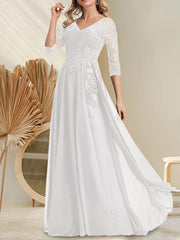 A-line V-Neck Floor-Length Lace Chiffon Mother of the Bride Dress With Sequins