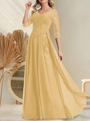 A-line V-Neck Floor-Length Lace Chiffon Mother of the Bride Dress With Sequins