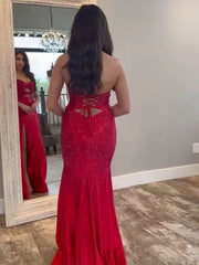 V Neck Hollowed Prom Dresses with Slit Mermaid Beads Wedding Guest Dress