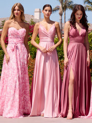 STRAPLESS A-LINE FLORAL CHIFFON DRESS