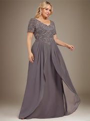 A-line V-Neck Floor-Length Chiffon Lace Mother of the Bride Dress