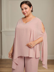 Separates Jumpsuit/Pantsuit V-Neck Floor-Length Chiffon Mother of the Bride Dress With Beading