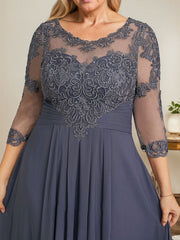A-line Scoop Illusion Asymmetrical Lace Chiffon Mother of the Bride Dress With Cascading Ruffles
