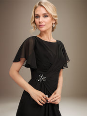 A-line Scoop Ankle-Length Chiffon Mother of the Bride Dress With Beading Pleated