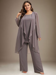 Pantsuit Separates Scoop Floor-Length Chiffon Mother of the Bride Dress