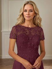 A-Line Boat-neck Sequins Chiffon Mother of the Bride Dress