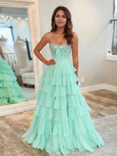 Tiered Prom Dresses for Teens Strapless Evening Party Dress