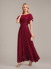 A-line Scoop Ankle-Length Lace Chiffon Mother of the Bride Dress With Sequins
