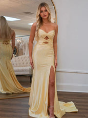 V Neck Hollowed Prom Dresses with Slit Mermaid Beads Wedding Guest Dress