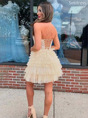 Sparkly Lace Appliques V-neck Halter A-line Short Mini Dress Homecoming Dress