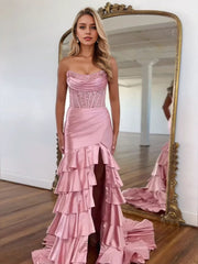 Tiered Strapless Prom Dresses with Applique Mermaid Sweet 16 Dress