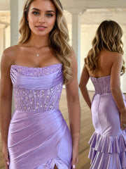 Tiered Strapless Prom Dresses with Applique Mermaid Sweet 16 Dress