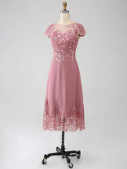 Dusty Rose A-Line Tea-Length Mother of the Bride Dress With Sequins