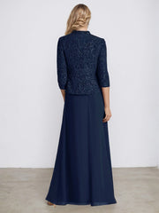 Sheath/Column Square Neck Floor-Length Chiffon Mother of the Bride Dress