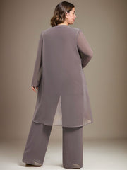 Pantsuit Separates Scoop Floor-Length Chiffon Mother of the Bride Dress