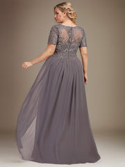 A-line V-Neck Floor-Length Chiffon Lace Mother of the Bride Dress