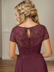 A-Line Boat-neck Sequins Chiffon Mother of the Bride Dress