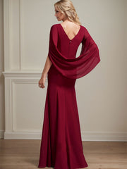 Trumpet/Mermaid Boat Neck Floor-Length Chiffon Mother of the Bride Dress With Pleated