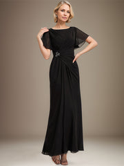 A-line Scoop Ankle-Length Chiffon Mother of the Bride Dress With Beading Pleated