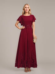 A-line Scoop Ankle-Length Lace Chiffon Mother of the Bride Dress With Sequins