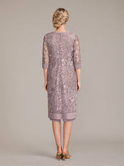 Sheath/Column Scoop Knee-Length Chiffon Mother of the Bride Dress With Pleated Sequins