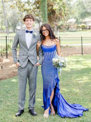 Tiered Strapless Prom Dresses with Applique Mermaid Sweet 16 Dress