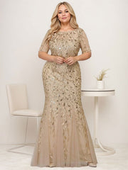 Floral Sequin Print Maxi Long Fishtail Tulle Mother Of The Bride Dresses